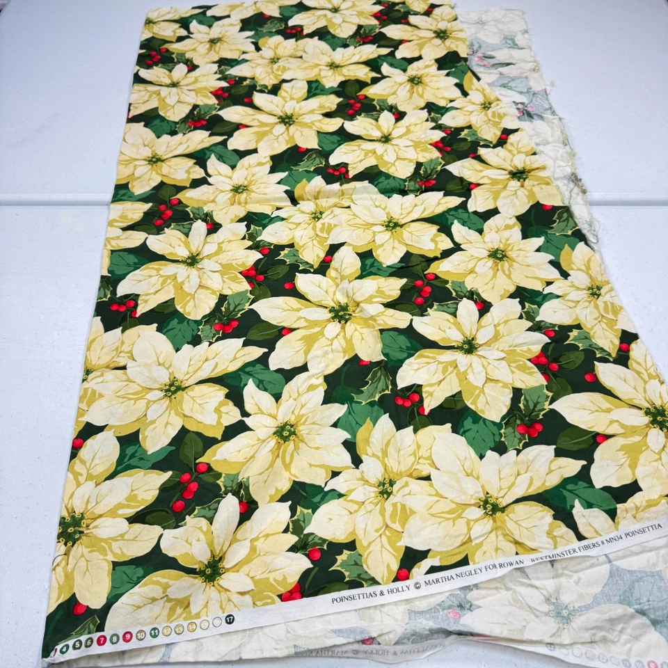 westminster fabric poinsettias & holly martha negley rowan MN34 yellow 46x41 - Image 2 of 4