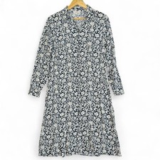 Loft Floral Shift Shirt Dress Navy Blue Ivory Size Small Long Sleeve