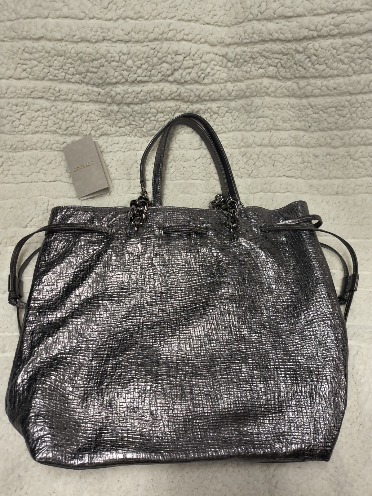 Jimmy Choo Silver Metallic Bucket/Drawstring - Authentic VHTF — image 3