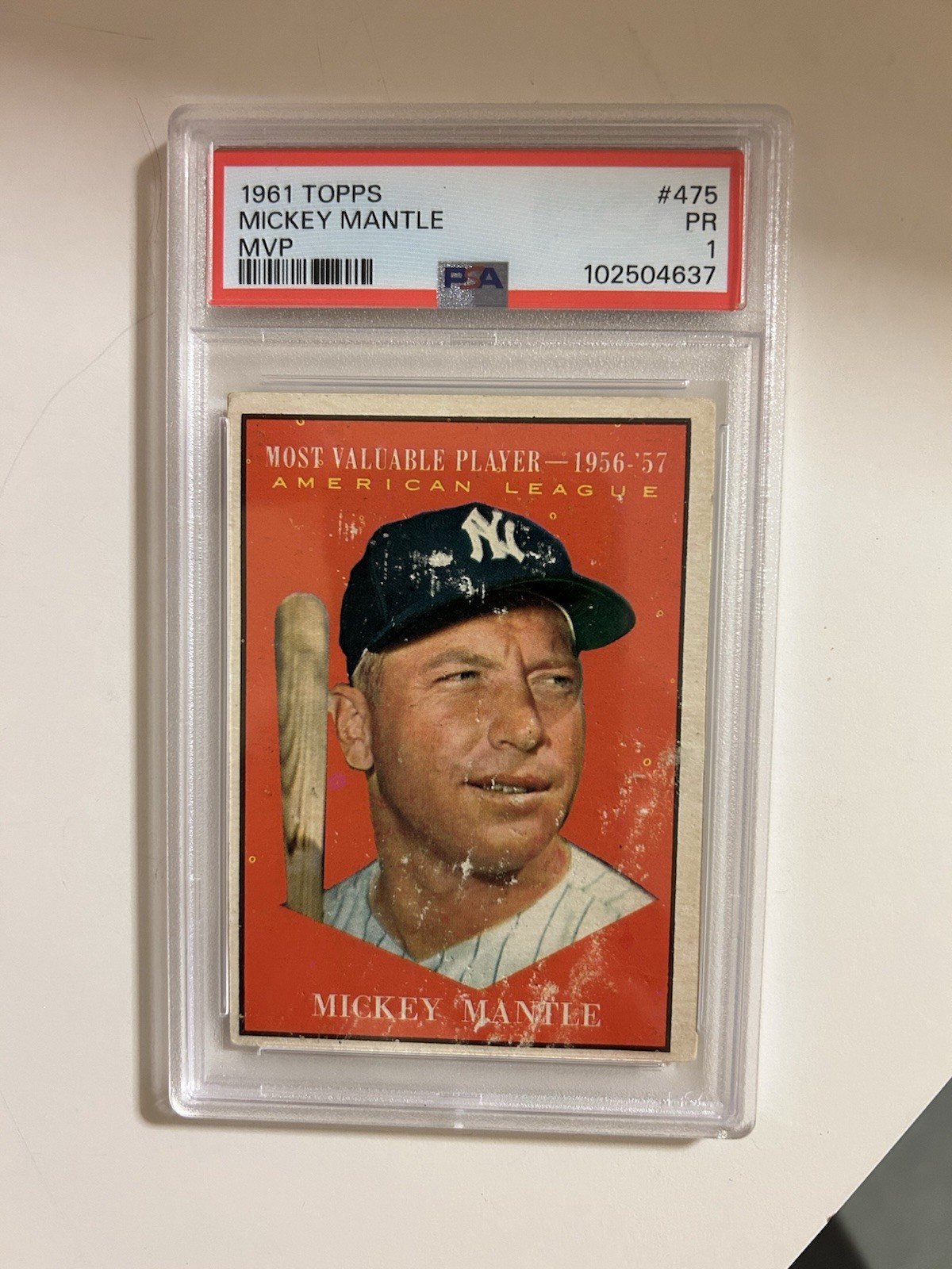 1961 TOPPS MVP #475 MICKEY MANTLE PSA 1
