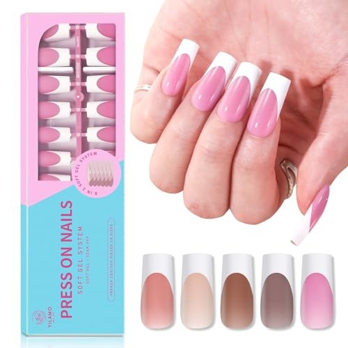 YILAMO PRESS ON NAILS ДЛИННЫЙ ФРАНЦУЗСКИЙ НАКОНЕЧНИК COFFIN КВАДРАТНЫЙ ПЯТЬ ЦВЕТОВ 300ШТ - КОРИЧНЕВЫЙ 6190₽