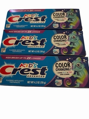 Crest Advanced Kid s Color Changing Fluoride Toothpaste 3×4.2oz Bubblegum New