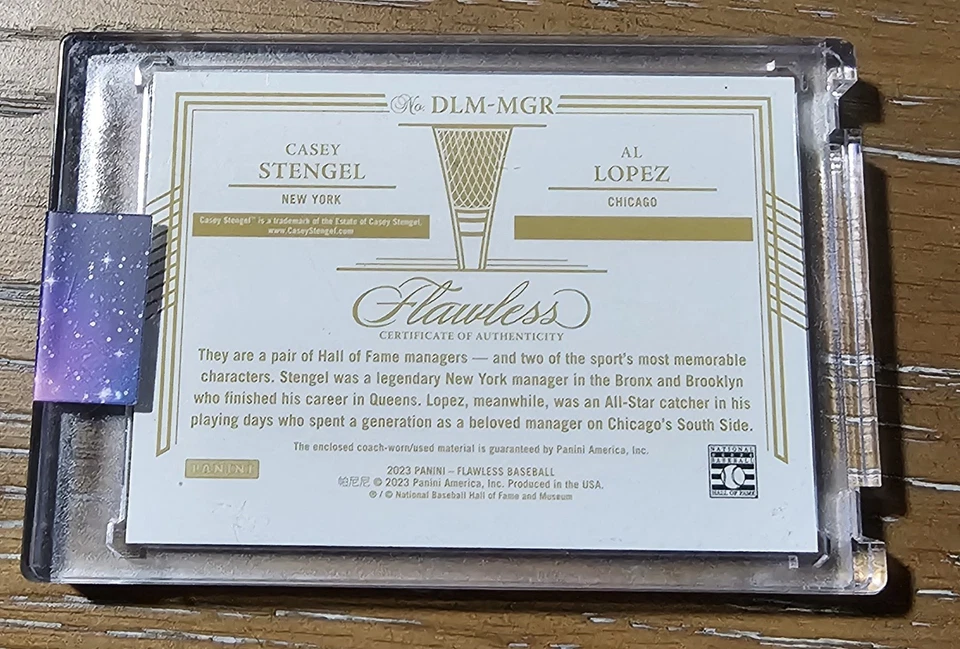 Tarjeta reliquia camiseta doble Panini Flawless Casey Stengel Al Lopez 2023 #'d 9/10 Foto 2 de 2