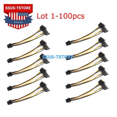Lot Dual 15Pin SATA Male to PCIe 8Pin (6+2) Video Card Power Adapter Cable 20cm