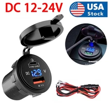 Car Cigarette Lighter Socket Plug Aluminum USB PD Port LED Voltmeter 12V-24V