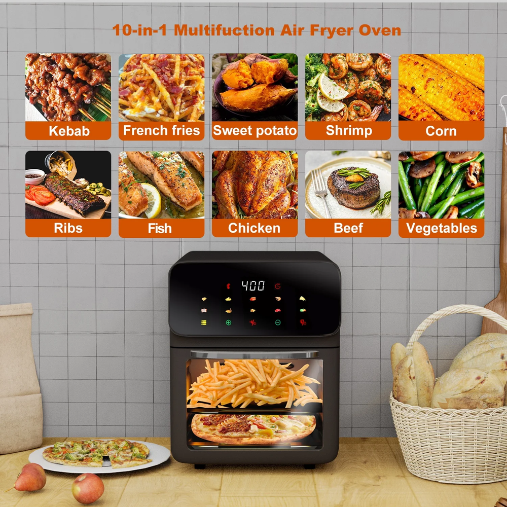 12QT 10-in-1 Air Fryer Convection Oven with Visible Window and Timer 12QT 10-in-1 Air Fryer Convection Oven with Visible Window and Timer