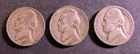 (1942-P, 1943-P, 1944-P) - 3 Silver War Nickel Lot - 35% Silver War Nickels