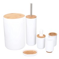 Alpina Badezimmer Set 6 Teilig - Bambus Badaccessoires - ToilettenzubehöRset Mit