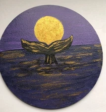 КАРТИНА МІНІ КРУГЛА ОРГАЛІТ 6 ДЮЙМІВ ПЕЙЗАЖ МОРЕ КИТ ОРИГІНАП ЕКСКЛЮЗИВ