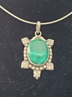 Taxco Mexico vintage silver malachite turtle talisman necklace bracelet set — photo 6