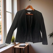 H M Collarless Open Front Tailored Black Blazer Size 6