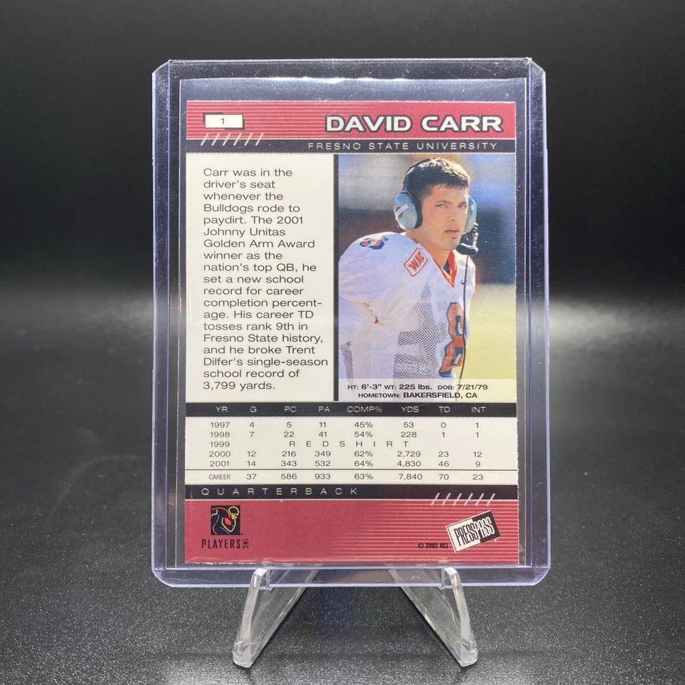2002 Press Pass - David Carr #1 (RC) - Image 2 of 2