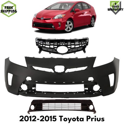 Front Bumper Cover Primed Plastic & Grille Assembly For 2012-2015 Toyota Prius