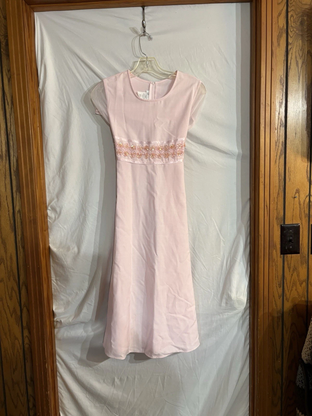 NWT Bonnie Jean Elegant Pink Girls Size 14 Dress Sheer Sleeve Embroidered Detail