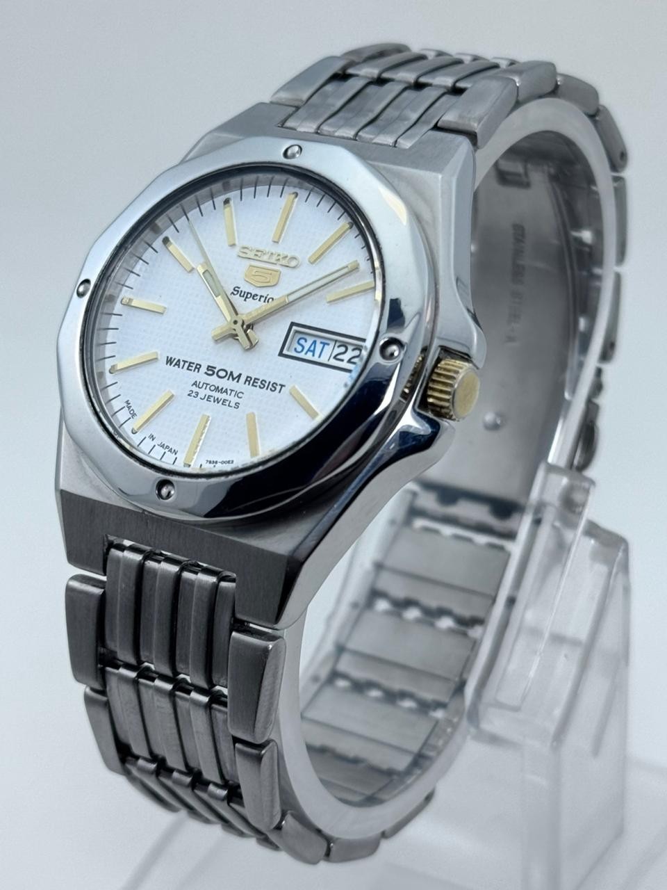 Seiko 5 Superior Automatic Watch 7S36-00H0  23 Jewels Japan Made Stainless Steel