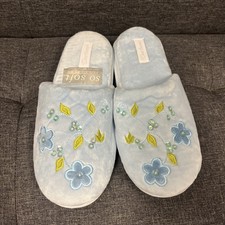 Dearfoams Microfiber Floral Embroidered Beaded Slippers Medium 6.5-7.5 NEW