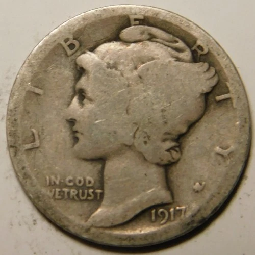 1917 D Mercury Dime 90% Silver G-VG   "Actual Coin Pictured- Not Cleaned"
