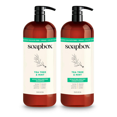 Soapbox Tea Tree Oil & Mint Shampoo & 33.8 Fl Oz (Pack of 2), &