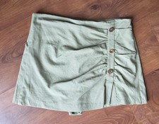 NWT ZARA Sage Green Ruched Asymmetrical Mini Skort Gold Buttons Sz Small, 132