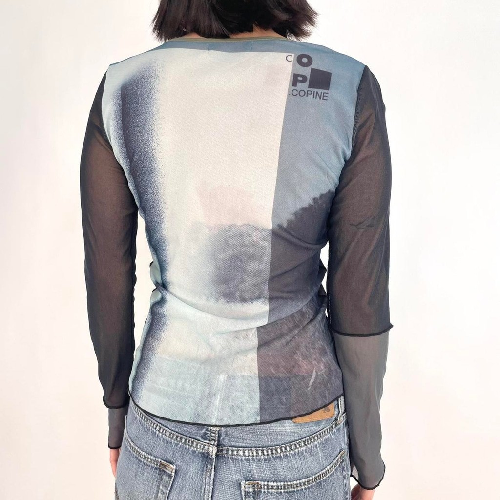 cop.copine 00s シアートップス カットソー アートプリント 希少 vintage Cop Copine asymmetrical mesh long sleeve top | eBay