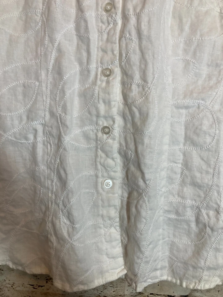 Top cuadrado de lino Tweeds para mujer XL blanco puro bordado con botones Lagom Foto 4 de 4