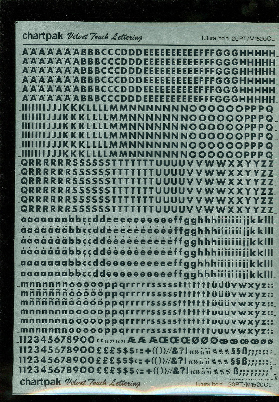d. Chartpak Velvet Touch Lettering 1 Sheet Wide Variety Choice Use Drop