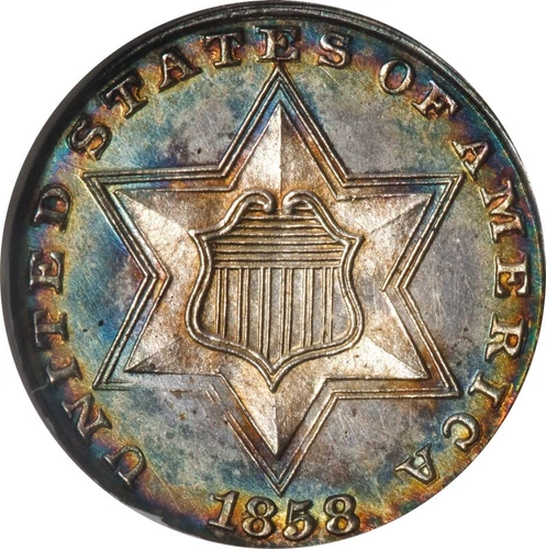 1858 Three Cent Silver / NGC PF-66  Great Color