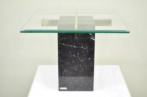 Vintage Artedi Italian Modern Brass Marble Glass Cantilever Accent Side Table - Picture 12 of 12