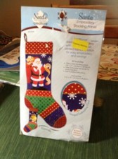 Santa Stocking Needle Creations Stamped Embroidery Stocking Panel Kit Unopened P