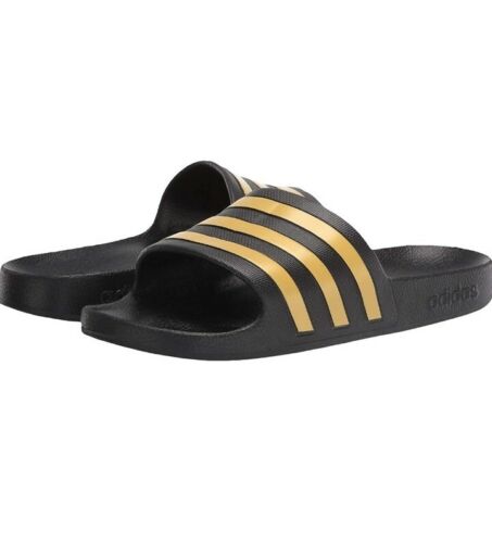 harassment Night set a fire Adidas Men's Adilette Aqua Slides / Sandal Shoe Black/Gold Metallic Size 9  | eBay