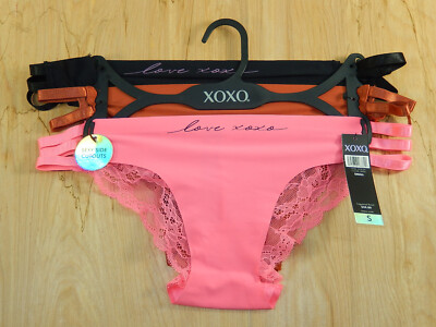 3 Pair XOXO Women SIDE CUTOUTS LACE BACK Bikinis Panties Nylon