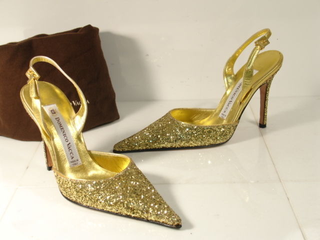 NWT Domenico Vacca Elegant Gold Sling Back High Heel Pumps  display picture 1