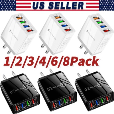 US 4 Port Fast Quick Charge QC 3.0 USB Hub Wall Home Charger Power Adapter Plug