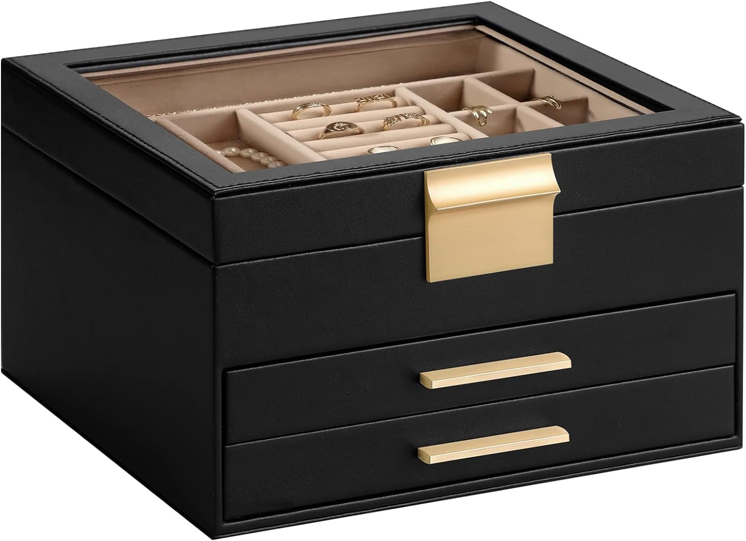 3-Layer Glass Jewelry Box Organizer for Women - Stylish Storage Display-image