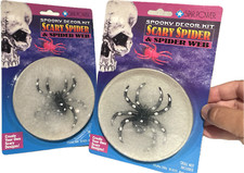 2 BLACK SCARY SPIDER COB WEB Set Stretch Halloween Decoration Kit White Fake Bug