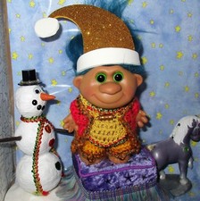 SANTA'S ELF TROLL 3.5" doll ooak Vintage Christmas Little Helper caveman remake