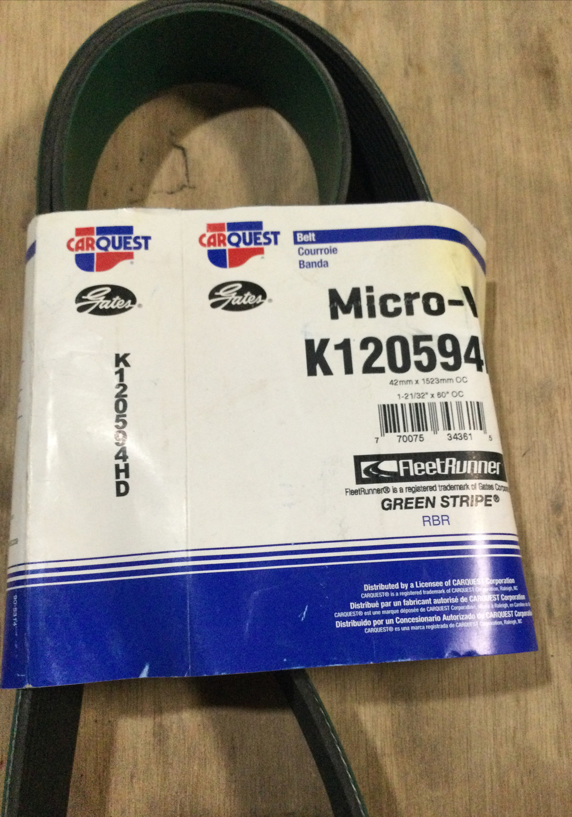 K120594HD Gates MicroV Fleetrunner Green Stripe Serpentine Belt Made