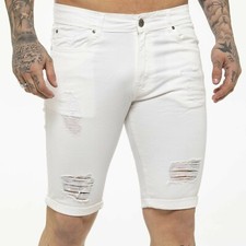 Kruze Mens Denim Shorts Stretch Slim Fit Distressed Ripped Half Jeans Pants