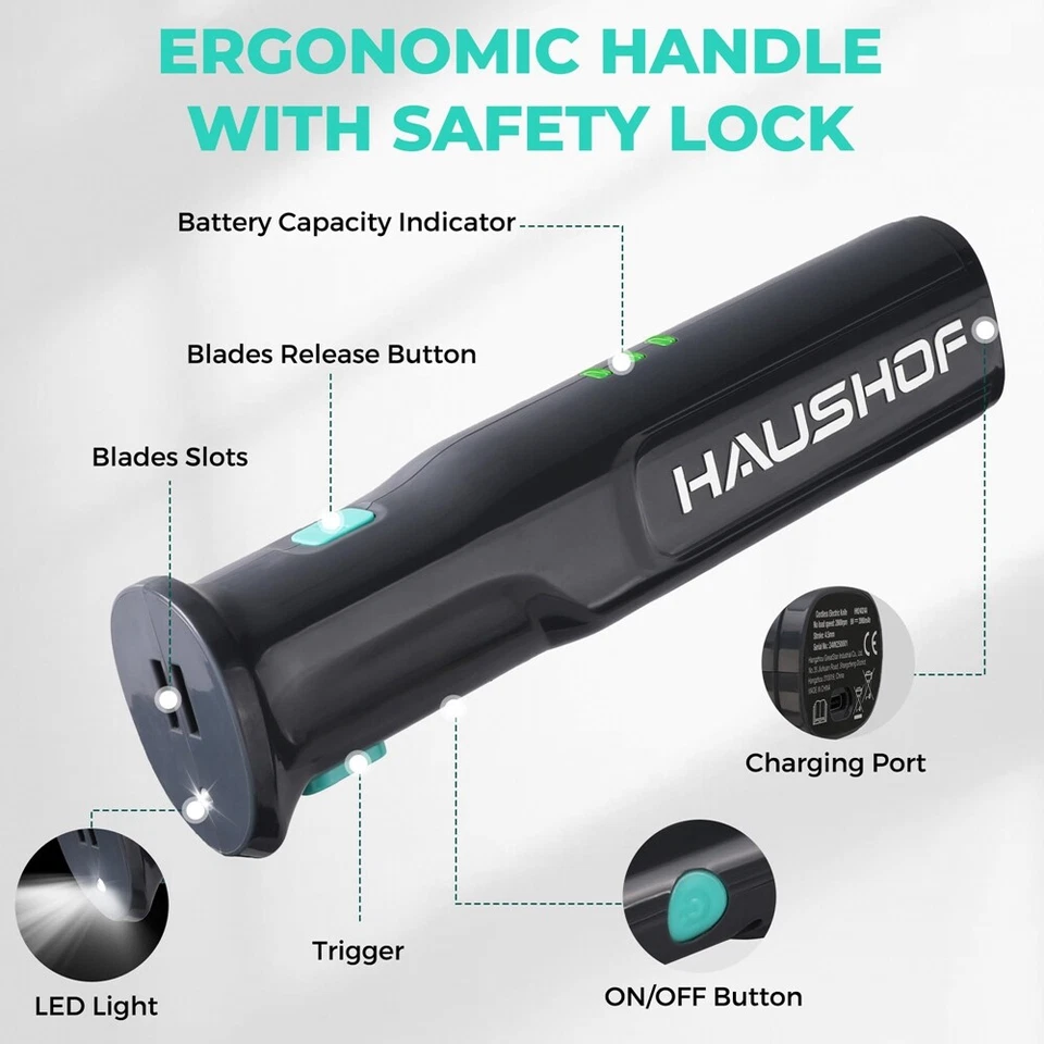 Juego de cuchillos eléctricos inalámbricos HAUSHOF 8V cortador de carne cuchillas de acero inoxidable con estuche Foto 2 de 4