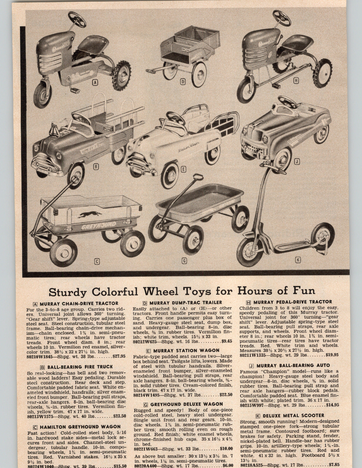 1955 PAPER AD Murray Tractor Pedal Car Station Wagon Greyhound Coaster
