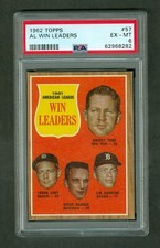 Whitey Ford 1962 Topps AL Win Leaders #57 Vintage PSA 6 EXMT No Creases