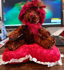 DAN DEE PLUSH SWEETHEART VALENTINE'S DAY, BEAR WITH HAT  BOW SITTING ON A HEART