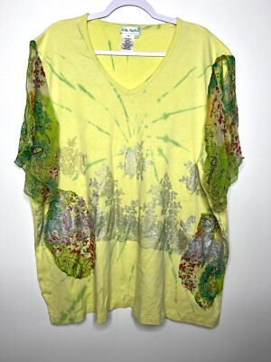 Ulla Popken Top Womens 24 Green Plus Size Tie Dye Short Sleeve Blouse