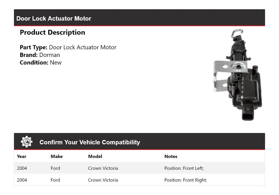 Motor actuador cerradura puerta Ford Crown Victoria Dorman 2004 Foto 2 de 4