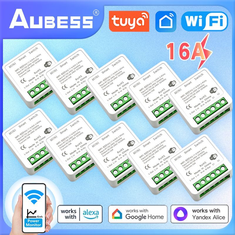 Aubess Wifi Mini Smart Switch DIY Light Switches 2 Way Wireless Smart Home With