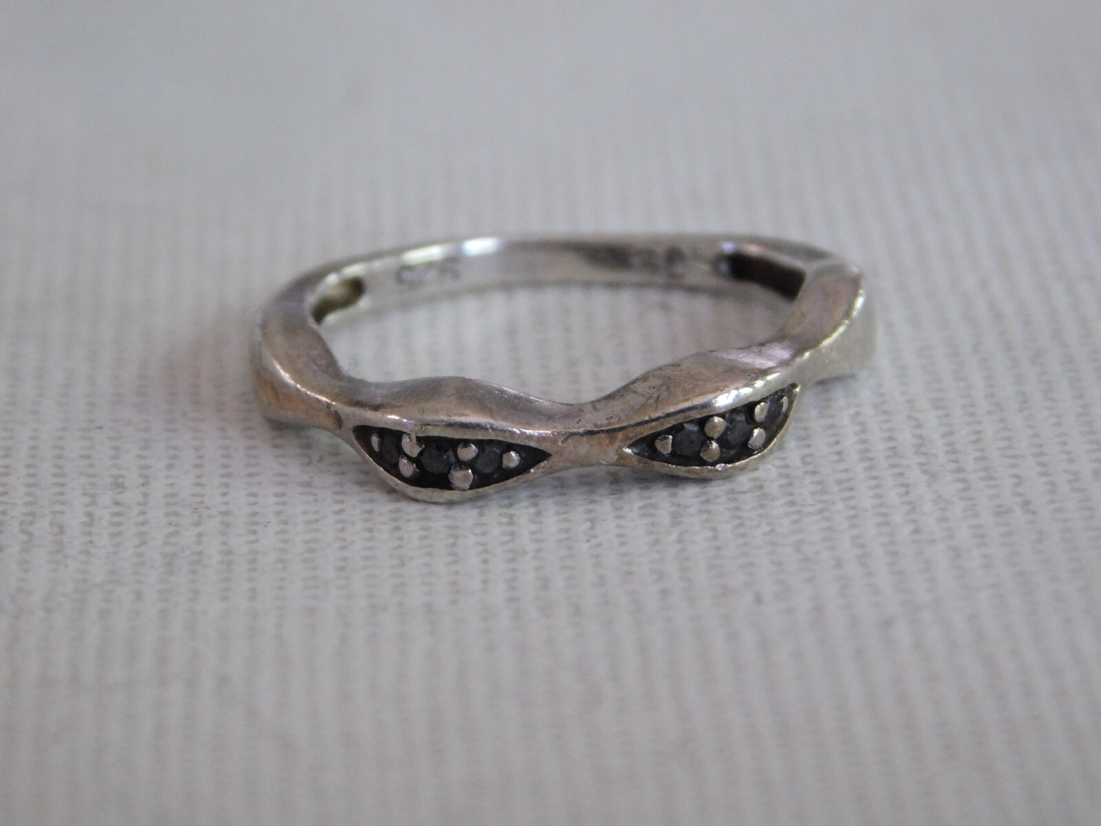 JS 925 Sterling Silver Diamond Stackable Ring Sz … - image 1