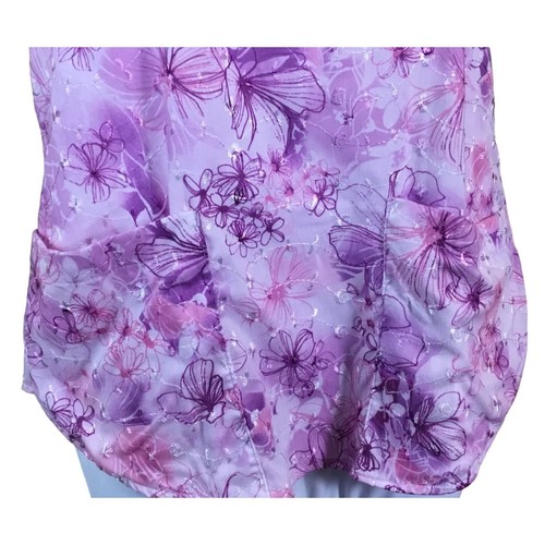 Barco Short Sleeve Mock Wrap Scrub Top Pockets Back Elastic Stitched Florals XS - Picture 3 of 9