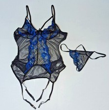 Shein Contrast Lace Mesh Garter Bustier Set