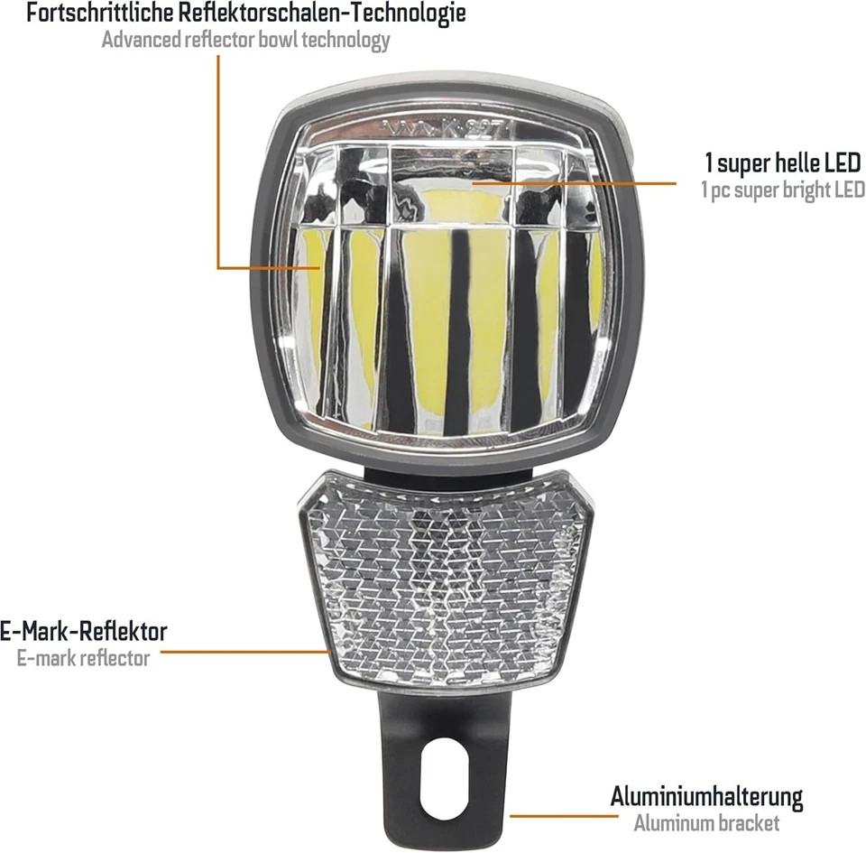 170 Lux LED E-Bike Fahrrad Scheinwerfer mit Reflektor Frontlampe Licht 8-48V DC - Bild 2 von 4