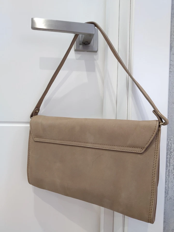 De Colección John Galliano Beige Gris Cuero Nobuck Bolso de Hombro Baguette Bolso sin asas Foto 4 de 4